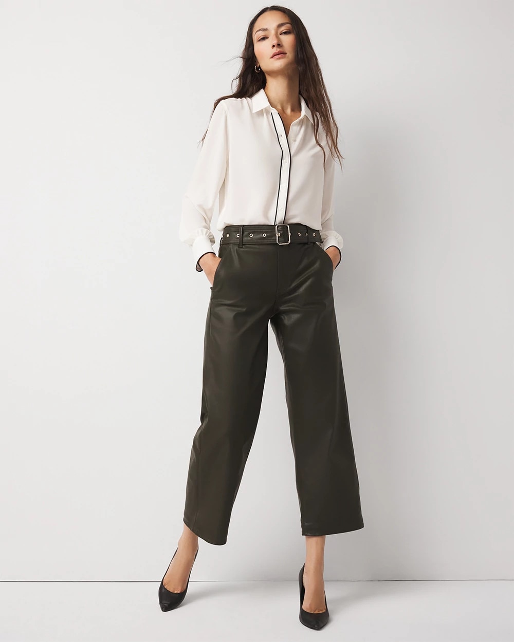 Coated High-Rise Wide-Leg Crop | White House Black Market